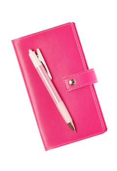 Pink leather notebook and pen