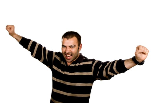 happy young man with arms isolated on white