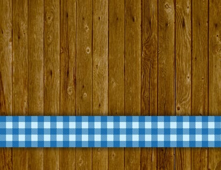 Wooden background with tablecloth stripes blue