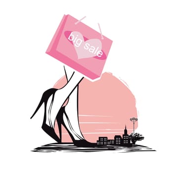 Shopping girl in the city - sale card