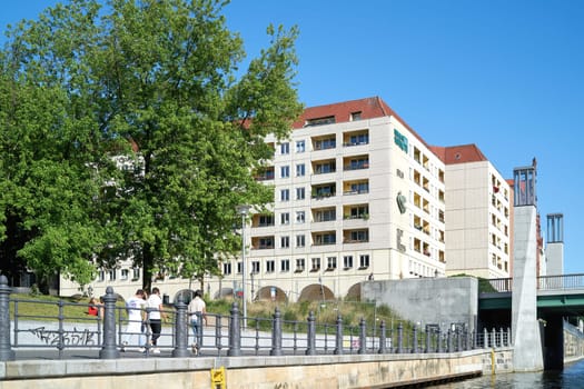 Nikolai quarter in the center of the German capital Berlin seen from the river Spree