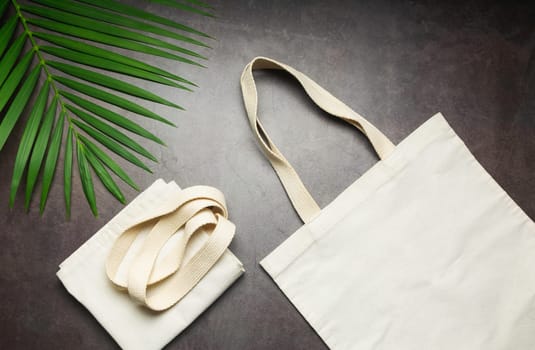 White tote bag canvas fabric. Cloth shopping sack mockup with copy space.