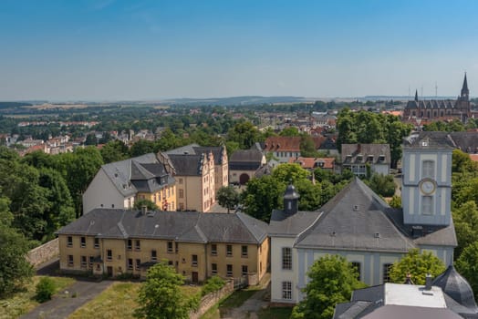 View from the Adolfsturm of the castle to the city of Friedberg, Hesse, Germany