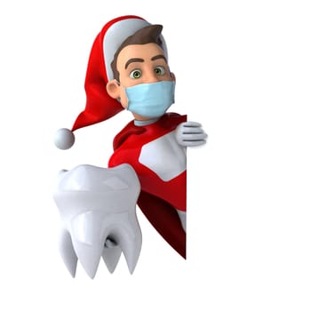 Fun 3D illustration of a cartoon Santa Claus with a mask