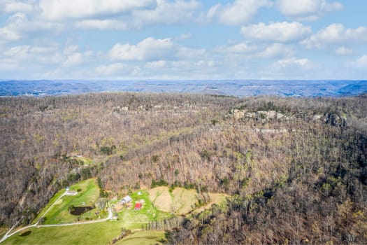 Scenic aerial view of Central Kentucky countryside near Berea
