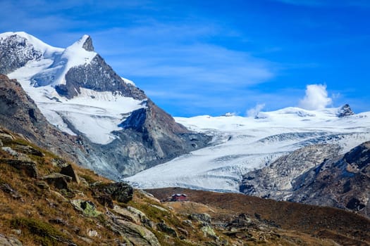 Scenic view of a glacier in the Alps near Swiss resort town of Zermatt