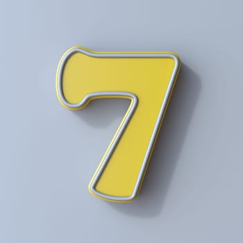 Yellow cartoon font Number 7 SEVEN 3D render illustration isolated on gray background