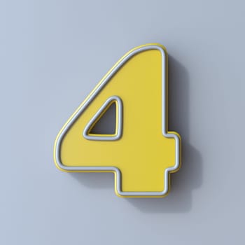 Yellow cartoon font Number 4 FOUR 3D render illustration isolated on gray background