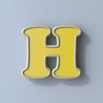 Yellow cartoon font Letter H 3D render illustration isolated on gray background