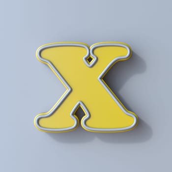 Yellow cartoon font Letter X 3D render illustration isolated on gray background