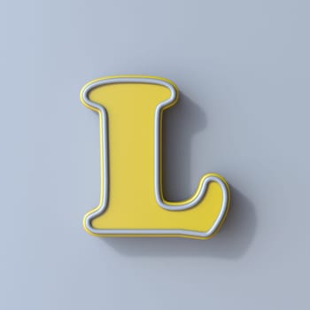 Yellow cartoon font Letter L 3D render illustration isolated on gray background