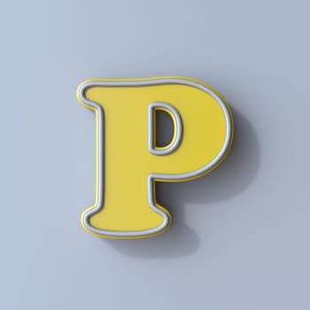 Yellow cartoon font Letter P 3D render illustration isolated on gray background