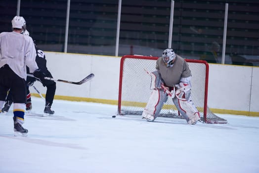 ice hockey goalkeeper  player on goal in action