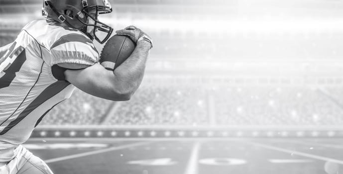 one quarterback american football player throwing ball isolated on gray background
