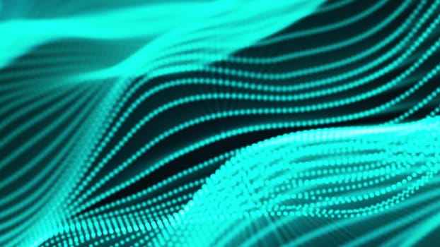Computer generated a big data wave of particles. Color striped effect. 3D rendering of a futuristic neon luminous surface