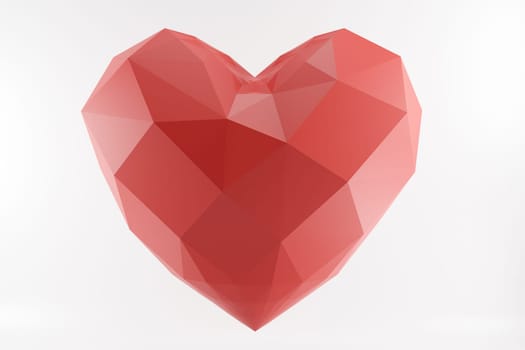 low poly red heart isolated on white. Like or papercraft concept. Valentines day