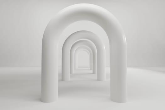 Beautiful abstract gray tunnel with color light on a black end background.