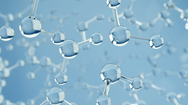 Water molecules. Science or medical background with molecules and atoms. 3d render.