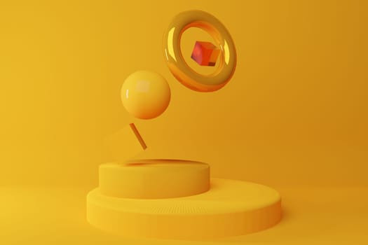 Yellow geometric shapes forms composition on yellow background. Levitation concept