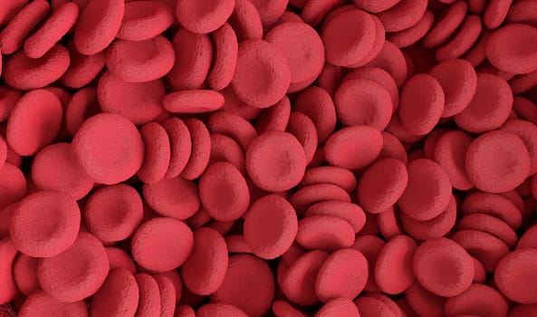 Red blood cells. Background of blood elements. 3D rendering.