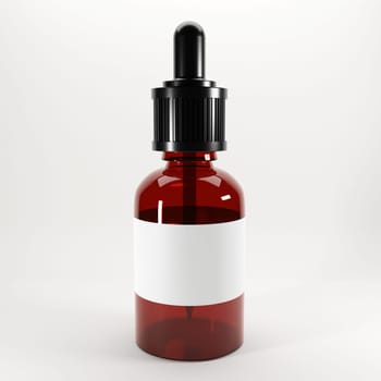 Glass or plastic bottle for essential oil mockup. 3d render design. Jar for cosmetic isolated on white.