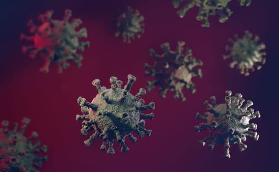Coronavirus virus cells in blood. Covid-19 background. Medical concept. 3d render.