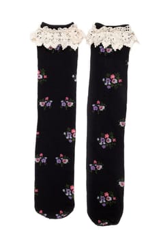 Pair of female socks with lace. Isolate on white.