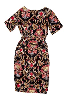 Women dress with a pattern and a belt. Isolate on white.