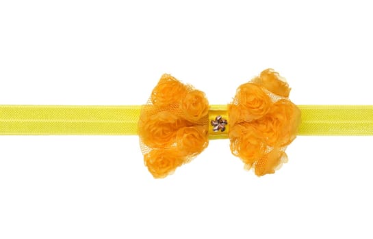 Yellow ribbon bow isolated on white background