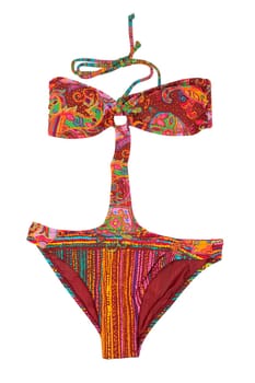 Stylish korichnyevy conjoint swimsuit. Isolate on white.