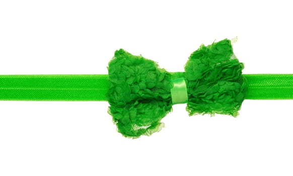 Greem ribbon bow isolated on white background