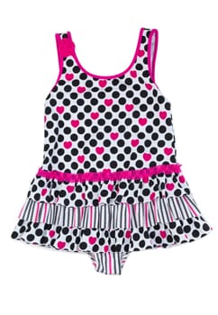 Polka dot swimsuit isolated on white background.
