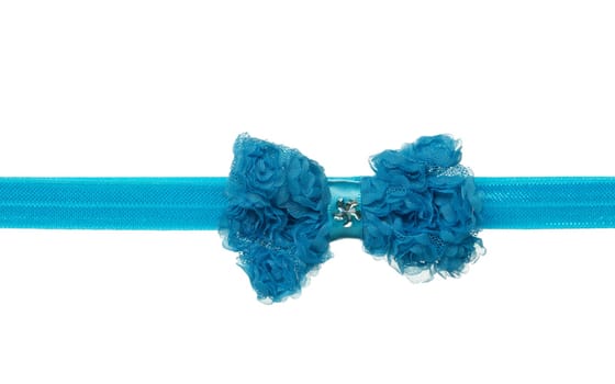 Blue ribbon bow isolated on white background