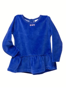 Blue suede baby dress. Isolate on white.