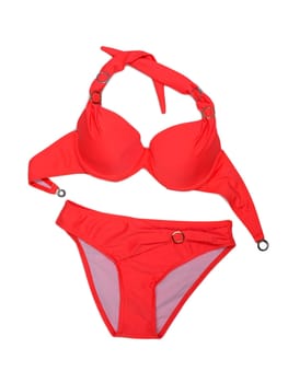 Bright red fashionable swimsuit. Bra, panties. Isolate on white.