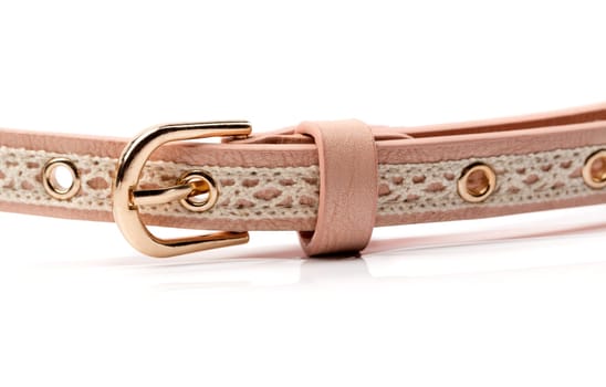 Beige leather belt female. Isolate on white.