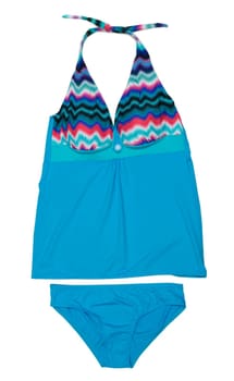 Blue fashionable female swimsuit. Isolate on white.