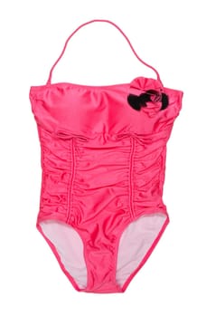 Red fashionable female conjoint swimsuit. Isolate on white.