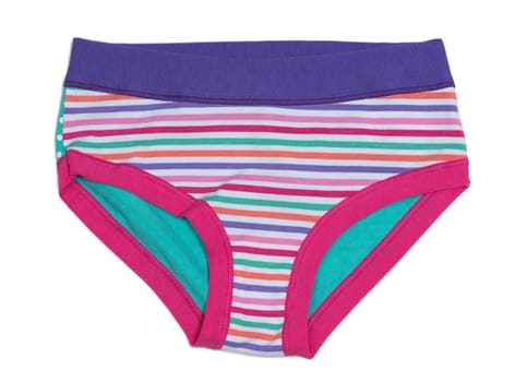 Women's striped panties in a colored bar. Isolate on white.