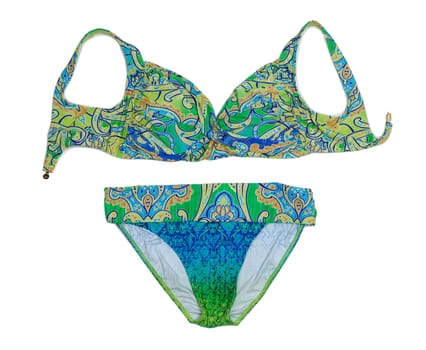 Green and blue swimsuit. Isolate on white background.
