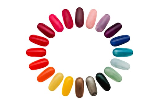Colorful frame. Figures on nails isolate on white background