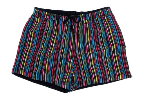 Striped men's beach shorts. Isolate on white.