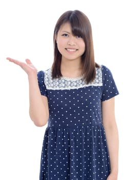 Young asian woman hand showing blank sign