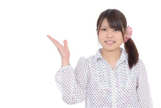 Young asian woman hand showing blank sign