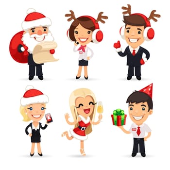 Office Workers Celebrating the New Year. Isolated on White Background. In the EPS file, each element is grouped separately. Clipping paths included in additional jpg format.