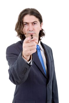 young business man in a suit pointing with his finger
