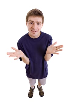 young casual man full body in a white background