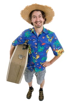 young silly man traveler, full body, isolated