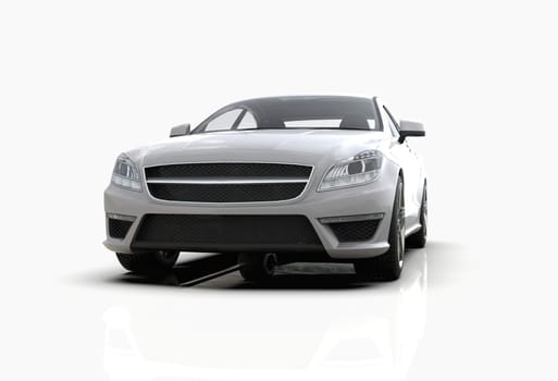 Generic and Brandless Luxury Car Isolated on White 3d Illustration, Contemporary Sedan Studio, Dealership Automobile Industry, Auto Transport, Infographics Automotive Background, City Vehicle Template