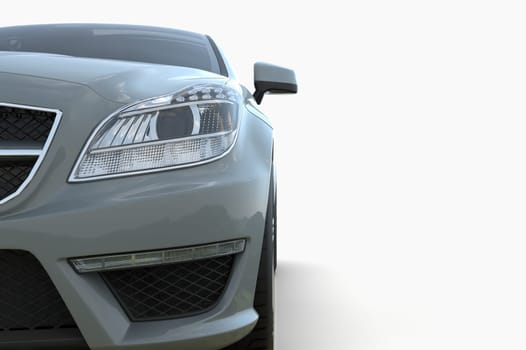 Generic and Brandless Luxury Car Isolated on White 3d Illustration, Contemporary Sedan Studio, Dealership Automobile Industry, Auto Transport, Infographics Automotive Background, City Vehicle Template